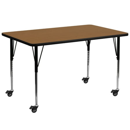 UPC: 0847254080750 | Flash Furniture Wren Mobile 30 W x 72 L Rectangular Oak Thermal Laminate Activity Table – Standard Height Adjustable Legs