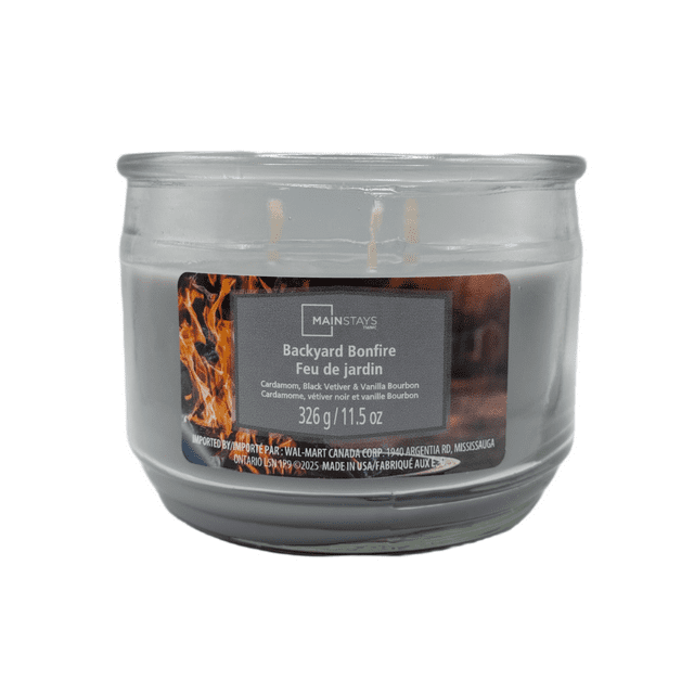 Mainstays Backyard Bonfire Scented 3-Wick Glass Jar Candle, 11.5 oz
