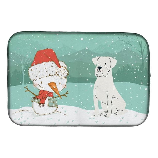 Carolines Treasures CK2034DDM White Boxer & Snowman Christmas Dish Drying Mat