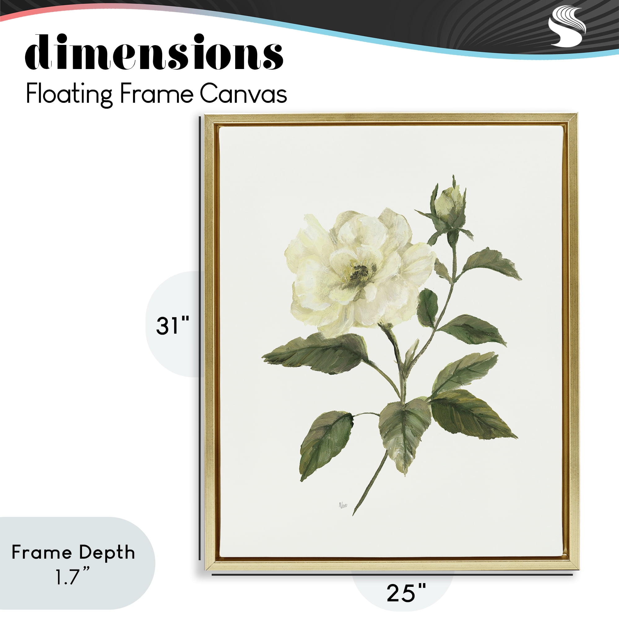 Stupell Industries Ivory Rose Bloom With Green Foliage Gold Framed Floater Canvas Wall Art, design by Nan