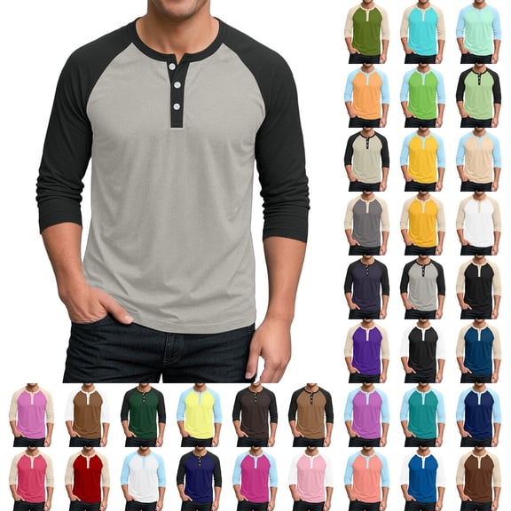 Men’s Three Quarter Sleeve Baseball T-Shirt Casual Cotton Sport Athletic Top