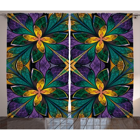 Fractal Curtains 2 Panels Set Antique Ornate Symmetric Stained Fractal Curtains 2 Panels Set Antique Ornate Symmetric Stained Gl Window Style Embellished Fl Pattern