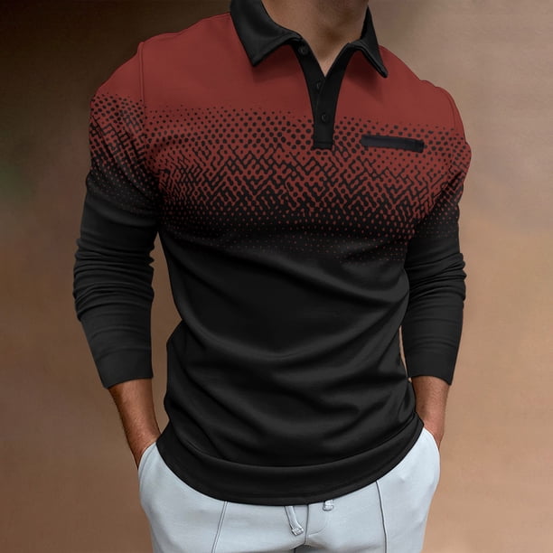 Blusa y camisa de manga larga con cuello vuelto para hombre, informal, estampada, con botones, de poliéster