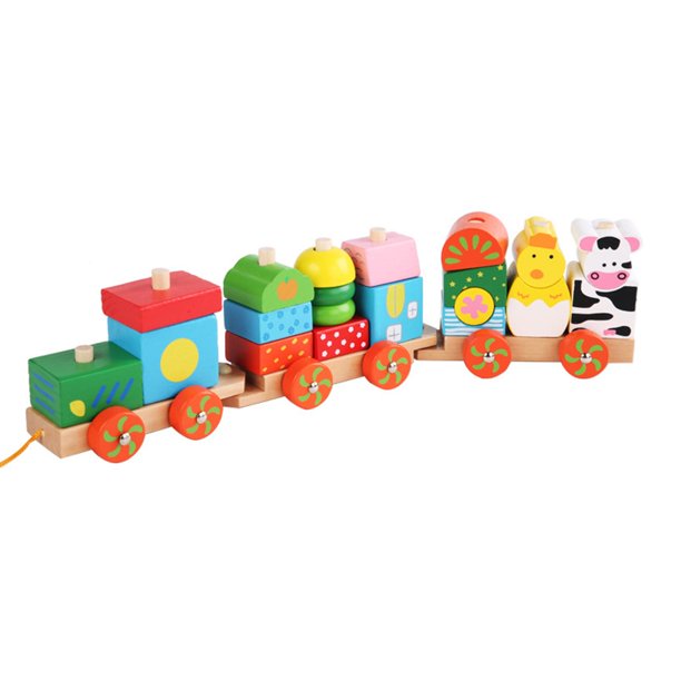Juguete de tren apilable, tren de madera para bebé, trenes pequeños de madera, para Navidad, Remolques de animales