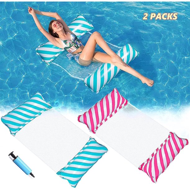 Hamaca Flotante 2 Piezas Rojo Verde Hamaca Inflable 4 En 1 Piscina Flotador Ultraligero