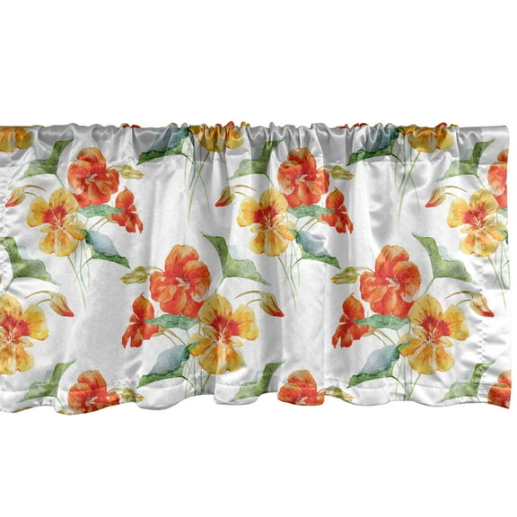 Ambesonne Green Orange Window Valance, Nasturtium Flowers, 54" X 18", Multicolor