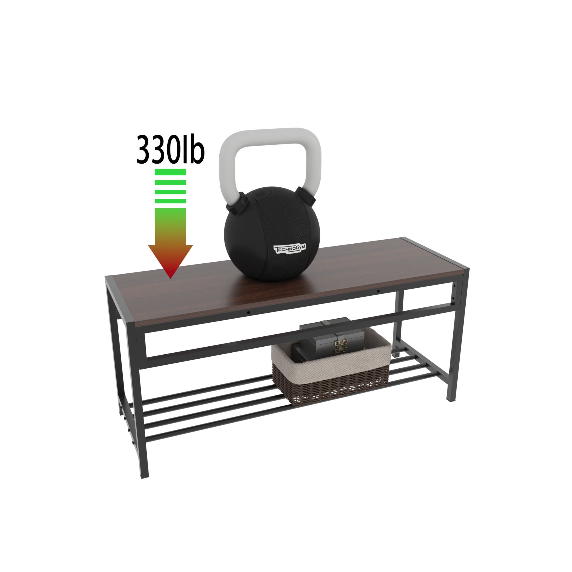 GARITIN 3 Piece Dining Table Set with 2 Benches, Rectangular Kitchen Table with Built in Wine Storage Rack for Small Apartment, Walnut Brown
