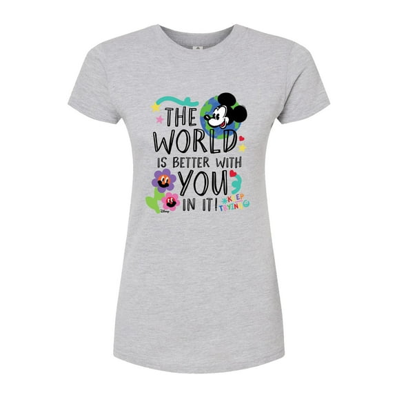Disney - Mickey Mouse - The World Is Better With You In It - Juniors Fitted Graphic T-Shirt
