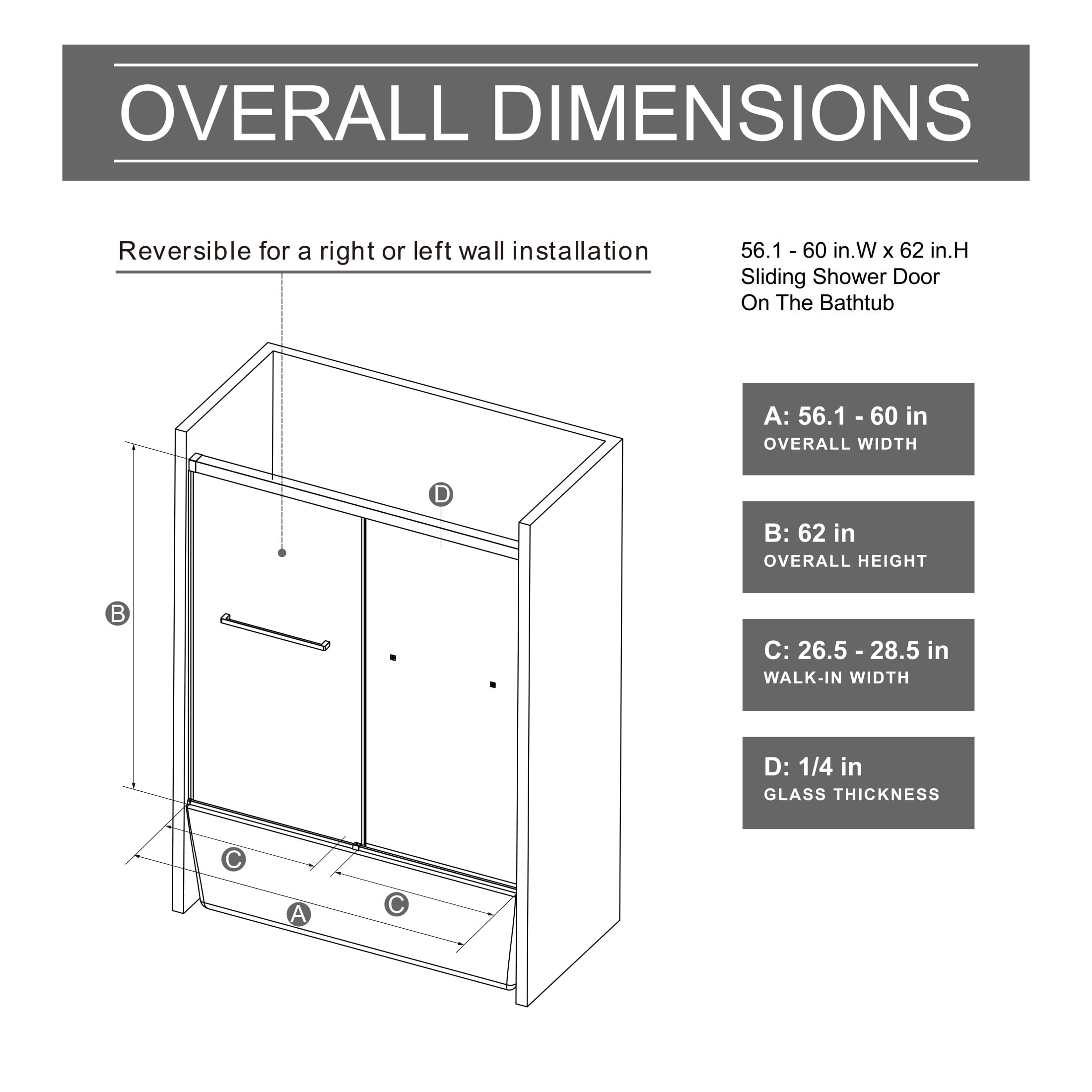 Noble House 60" x 62" Frameless Dual Sliding Shower Door with Soft-Close Track, Enhanced Leak Protection, Matt Black