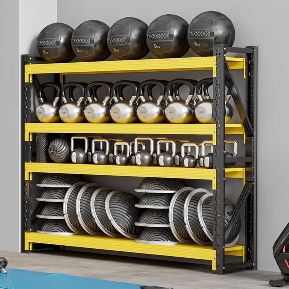 Welfiya 60"W Garage Shelving,4-Tier Heavy Duty Storage Shelves Unit with Adjustable Metal Shelf for Warehouse,Basement,Workshop,5000LBS,60"W x 24"D x 79"H,Black&Yellow