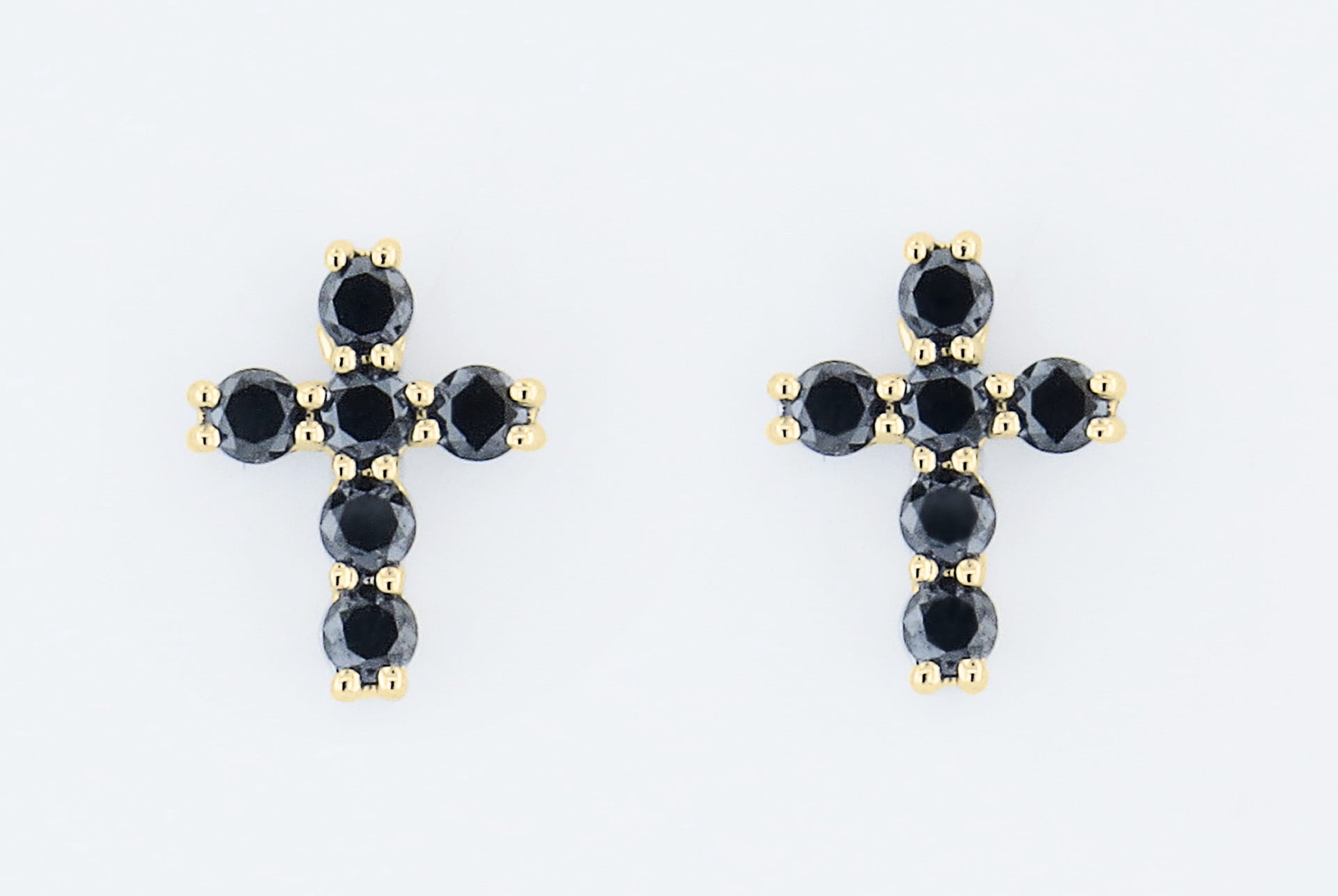 Dazzlingrock Collection Round Black Diamond Mini Cross Pushback Stud Earrings for Women (0.35 ctw, Color Black, Clarity Opaque) in 14K Yellow Gold