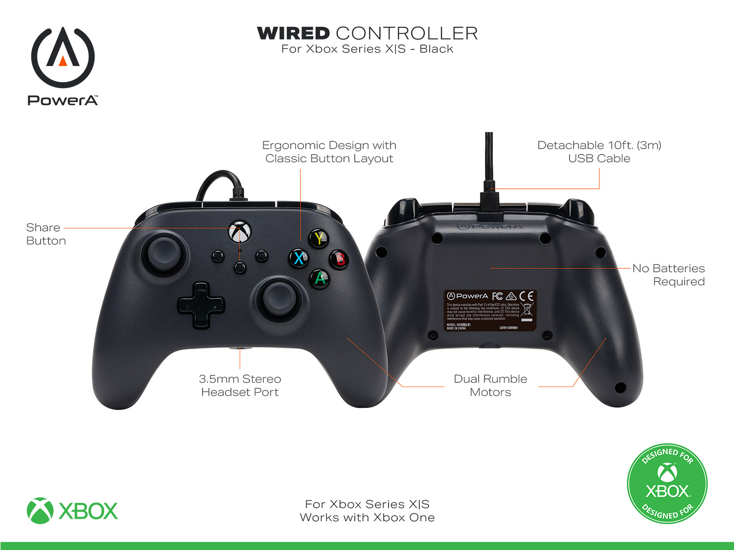PowerA Wired Controller for Xbox Series X|S, Black photo 2