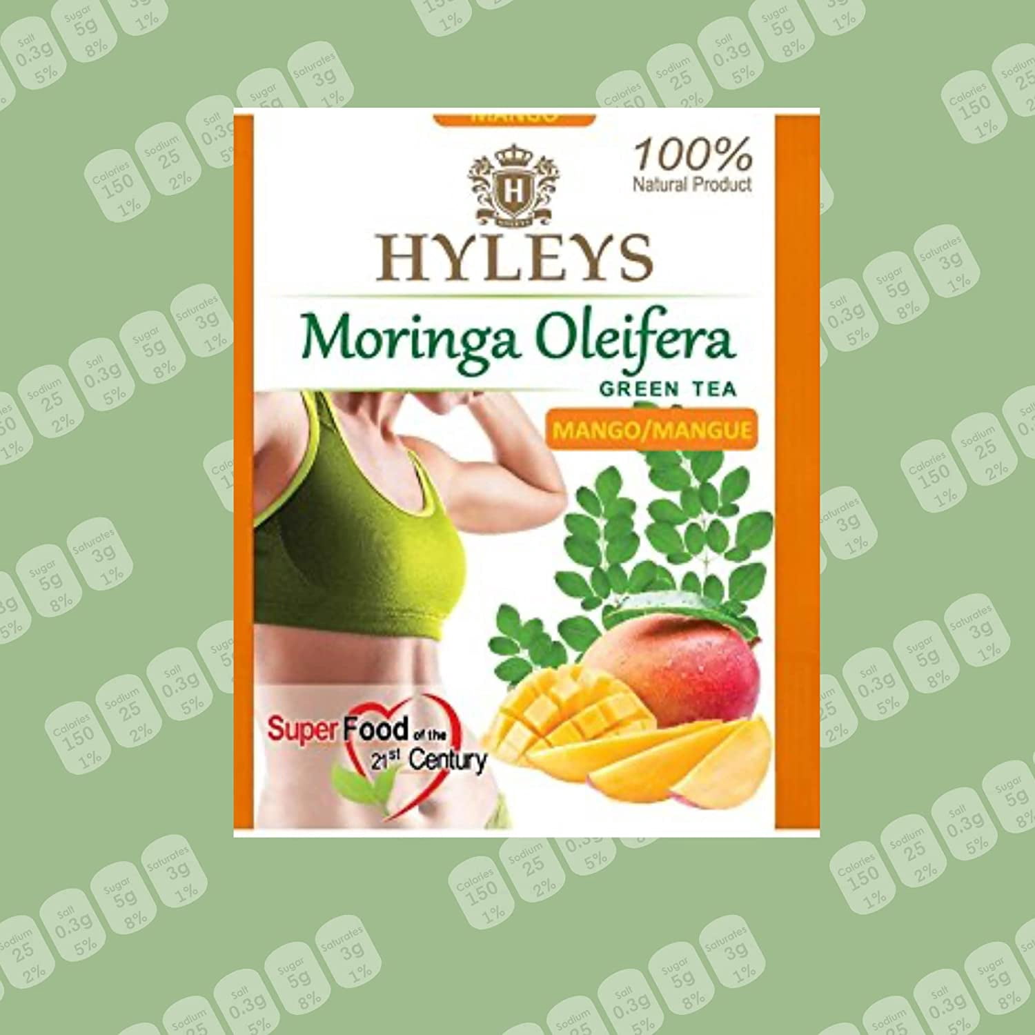 Hyleys Moringa Leaves Green Tea Bags - 50 Ct- 300 Tea Bags (6 Pack) - Mango Tea Flavor