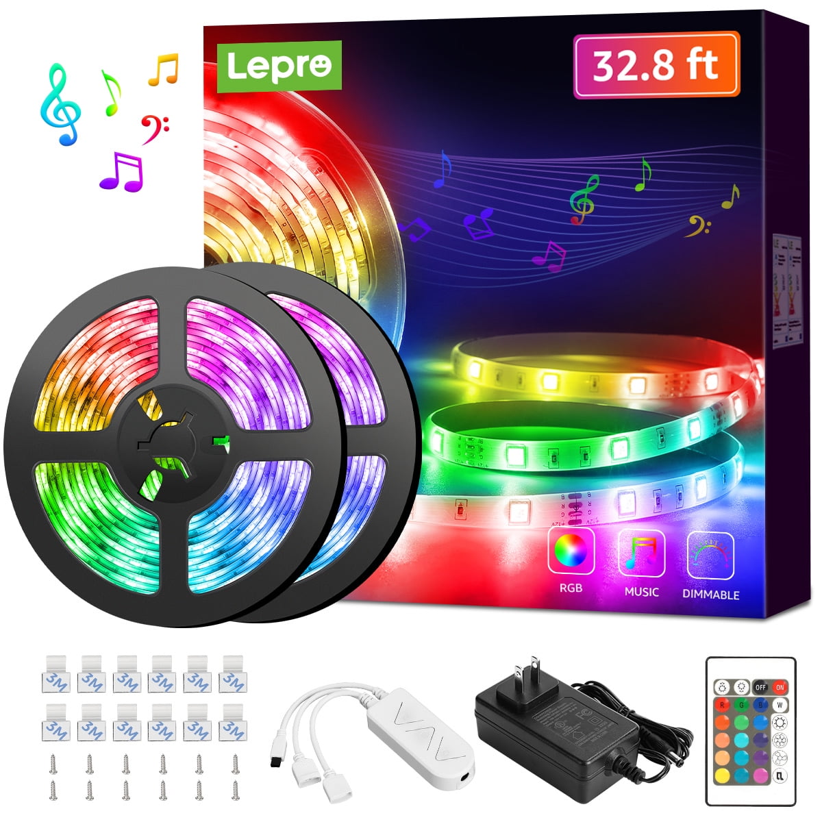 Lepro RGB LED Strip Lights with Music Sync 32.8 ft LED Strips for Bedroom-9  LEDs/ft Brightest Led Light Rope for Party Home Décor - Walmart.com