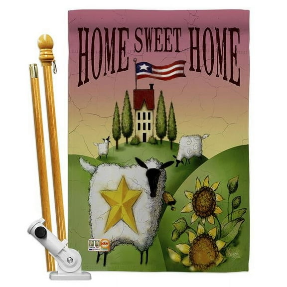 Breeze Decor BD-SH-HS-100061-IP-BO-D-US16-AL 28 x 40 in. Welcome Sheep Home Sweet Inspirational Impressions Decorative Vertical Double Sided House Flag Set with Pole Bracket Hardware
