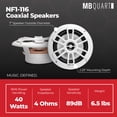 thumbnail image 4 of MB Quart NF1-116 Nautic Series Marine Coaxial Speakers, 6.5 Inches, White, 4 Pack, 4 of 9