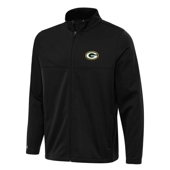 Men's Antigua Black Green Bay Packers  Links 2 Full-Zip Golf Jacket