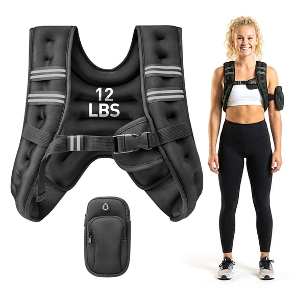 12lb Weighted Vest for Men Women, Training Weighted Vests with Adjustable Straps, Reflective Detailing & Phone Armband for Running, Workout, Home Gym, Muscle Building, Strength Training & Weight Loss