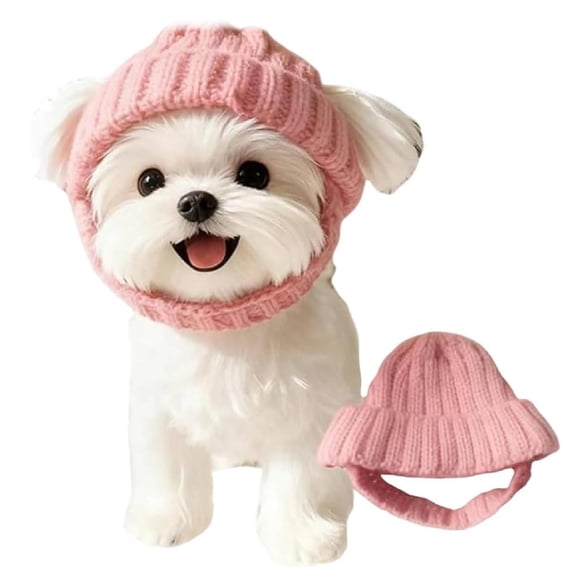 Dog Beanie Hat with Ear Holes, Winter Hat for Dogs & Cats, Knit Dog Beanie with Ear Flaps, Warm Soft Dog Winter Hats for Small Medium Dogs, Cute Pet Beanie for Cold Weather(Pink)