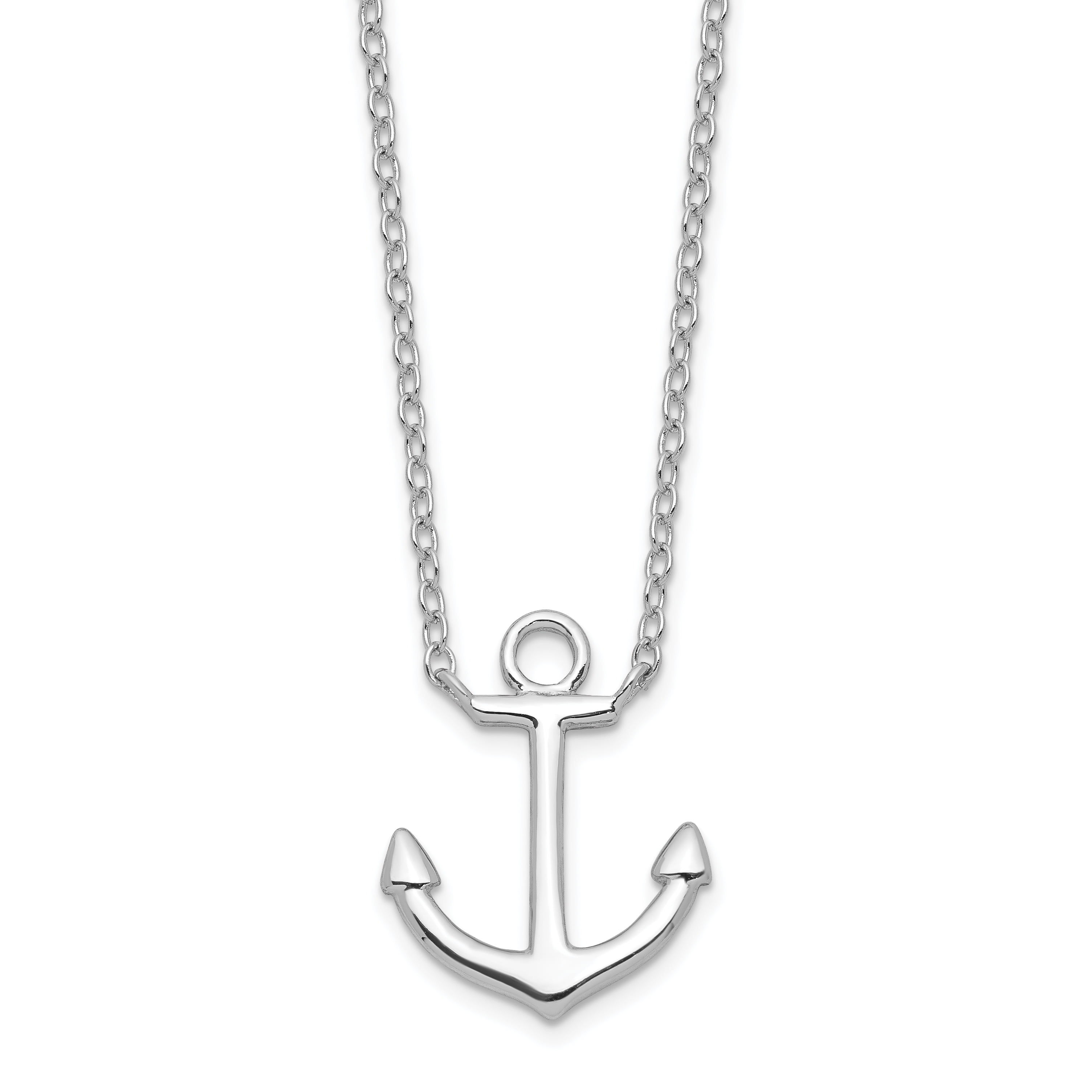 Necklace Sterling Silver Rhodium-plated Anchor w/2in ext 