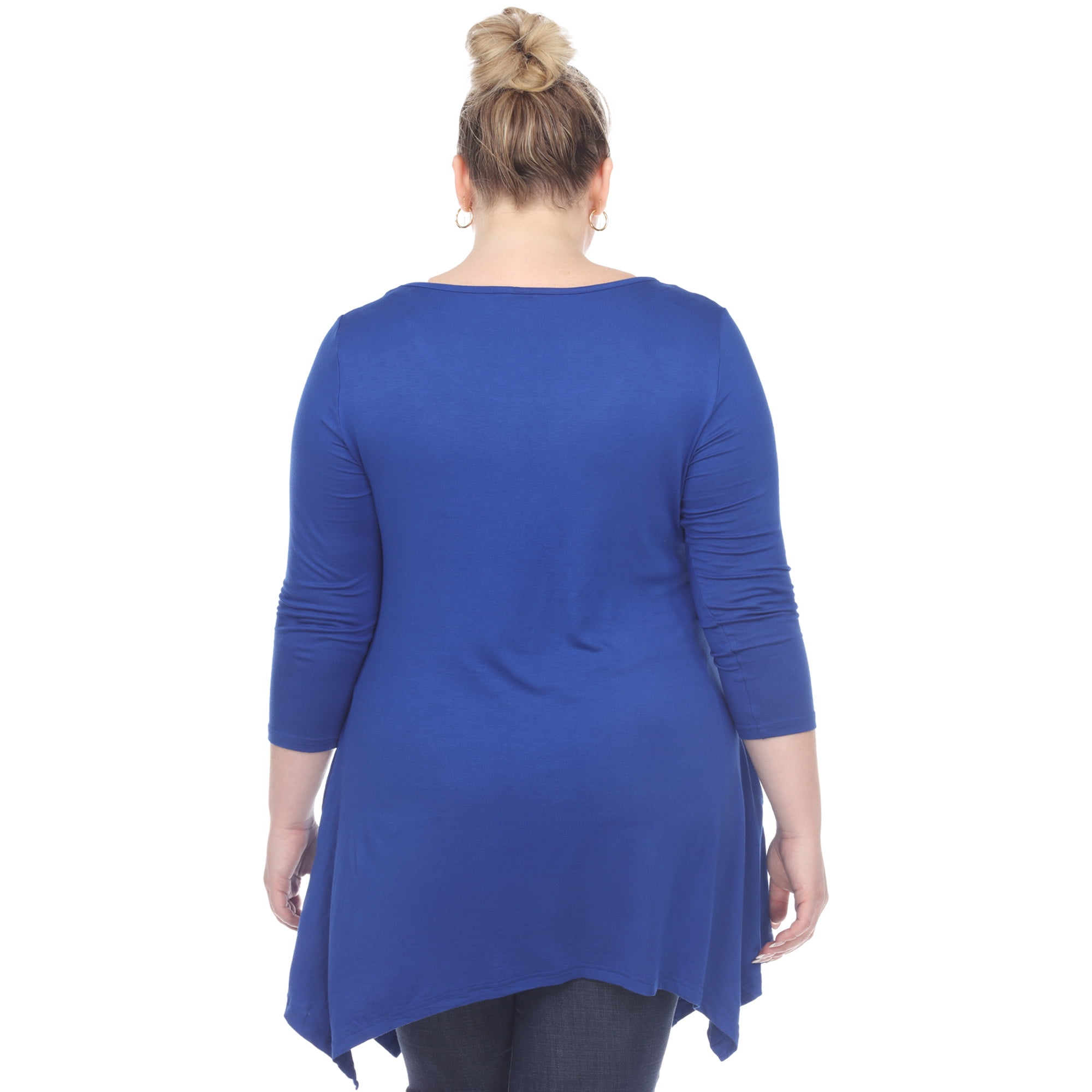 White Mark Women's Plus Size Quarter Sleeve Solid Sharkbite Tunic Top