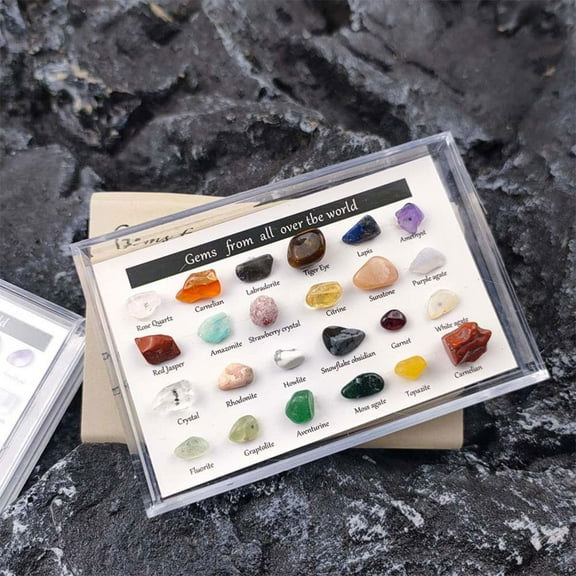 FurNest 15/24 pcs Rock Gems In Collection Box Crystal Natural Gift T7P