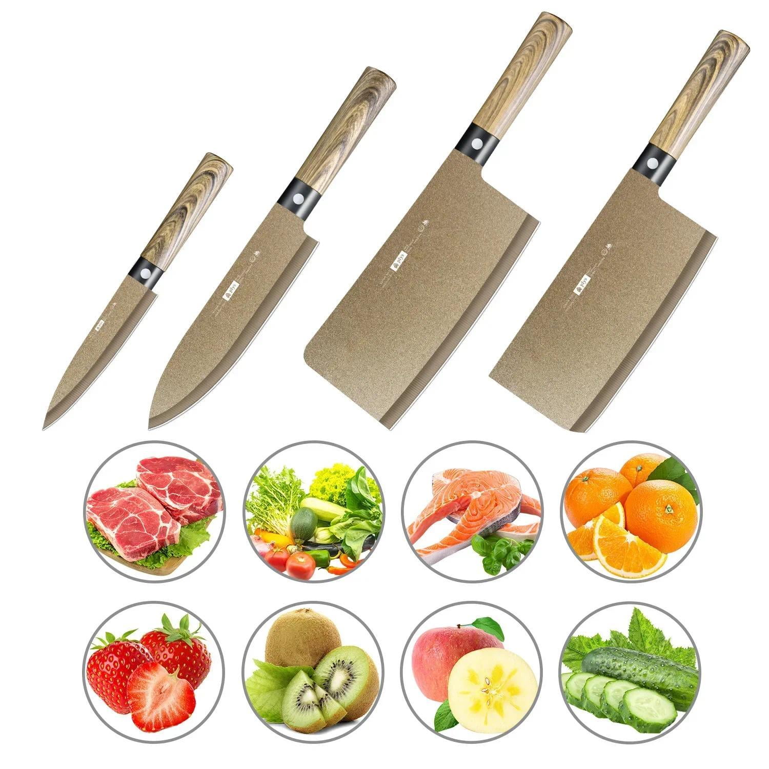 4PCS Gold Titanium-coated Kitchen Knives Set Bone-chopping Knife Slicing Knife Chef's Knife Fruit Knife Kitchen Sharp Cooking Set