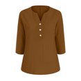 thumbnail image 4 of vigerkar Women's Casual 3/4 Sleeve T Shirts Button V Neck Basic Tee Tops Loose Fit Summer Shirt Beach Vacation Outfits Coffee, XL, 4 of 7