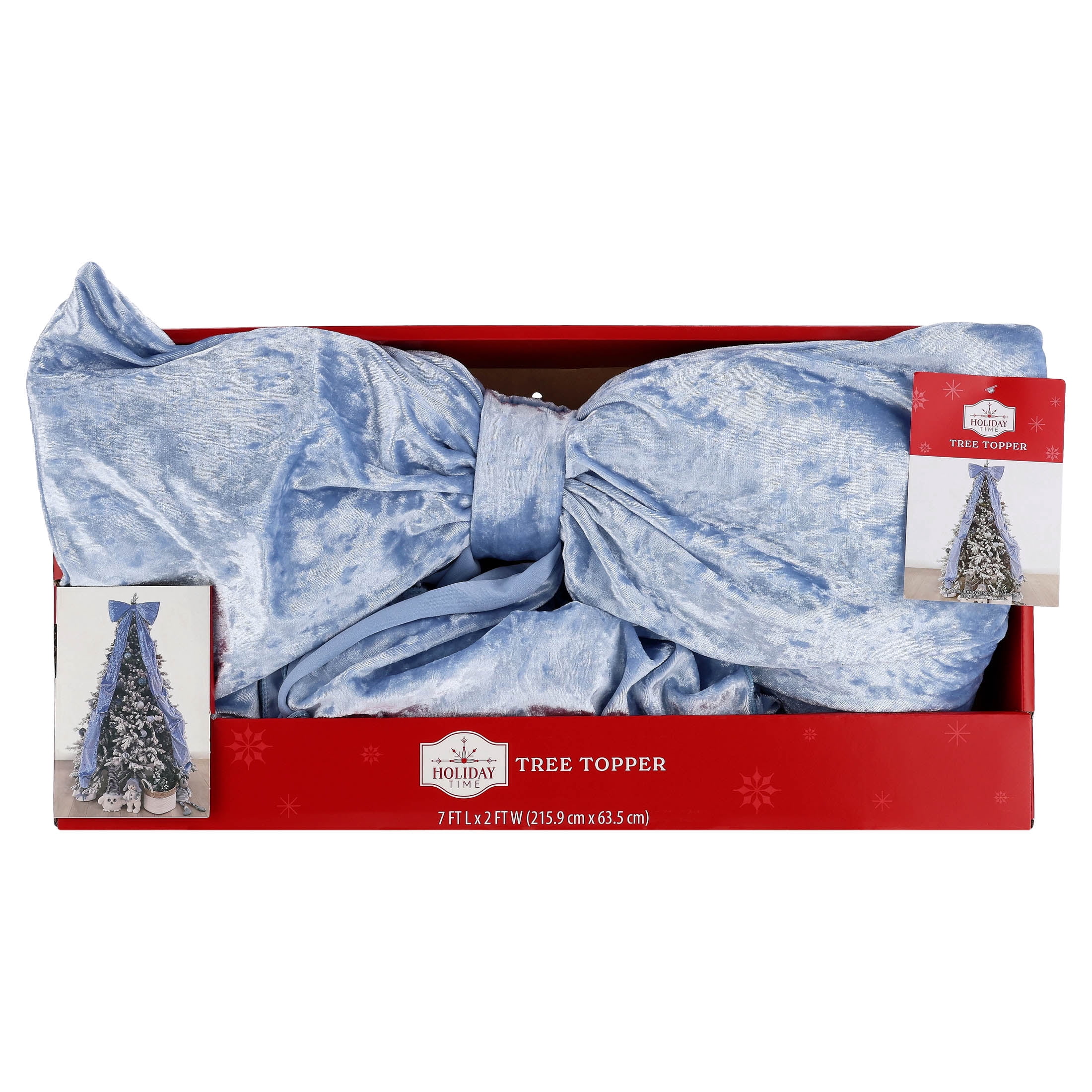 Velvet Bow Christmas Tree Topper, Light Blue, 7' x 2', by Holiday Time