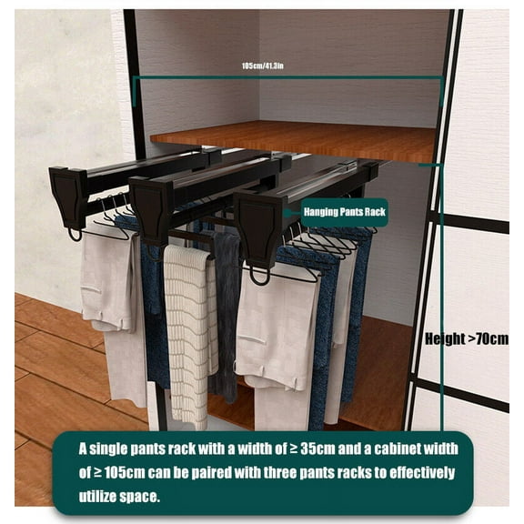 Pull Out Clothes Hanger Rod, Adjustable Wardrobe Clothing Rail Hanger Rack Bar for Pants, Black