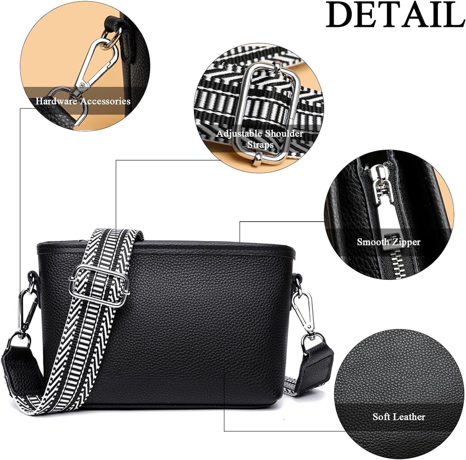 HMSHA Crossbody Bags for Women, Trendy Leather Crossbody Camera Bag Purse with Guitar Strap Small Shoulder Handbag