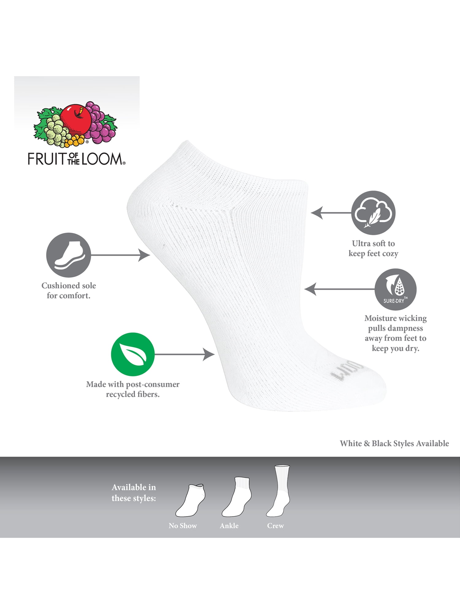 Fruit of the Loom Women's Cool Comfort Cushion Ankle Socks, 10 Pack