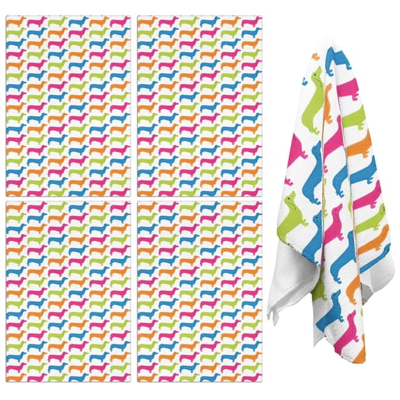 4 Pcs Funny Kitchen Towels,Colorful Funny Dachshund Microfiber Dish Towels,Kitchen Tea Towels,Kitchen Towel Set (18" X 26")
