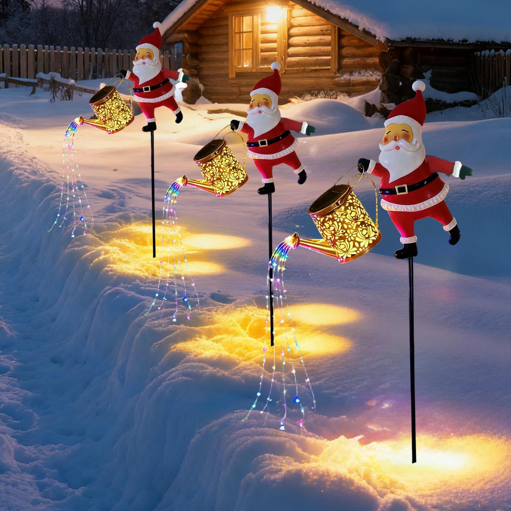 2PCS Solar Santa Claus Watering Can Lights Vintage,Solar Watering Can Lights Outdoor, Waterproof Garden Decor with LED Light - Hanging Patio Lawn Pathway Decoration Gift for Backyard,Lawn,Patio
