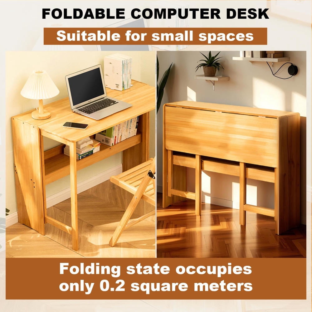 Foldable Bamboo Workstation, Compact Desk for Standing or Sitting in Bedroom, Kitchen, and Studio Spaces (Primary)