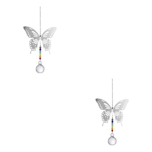 Naiovety Candelabro bola de cristal cuentas de arcoíris decoración de ventanas para el hogar atrapasol colgante decoración de boda favores mariposa de 60 mm + bola de 30 mm 2piezas