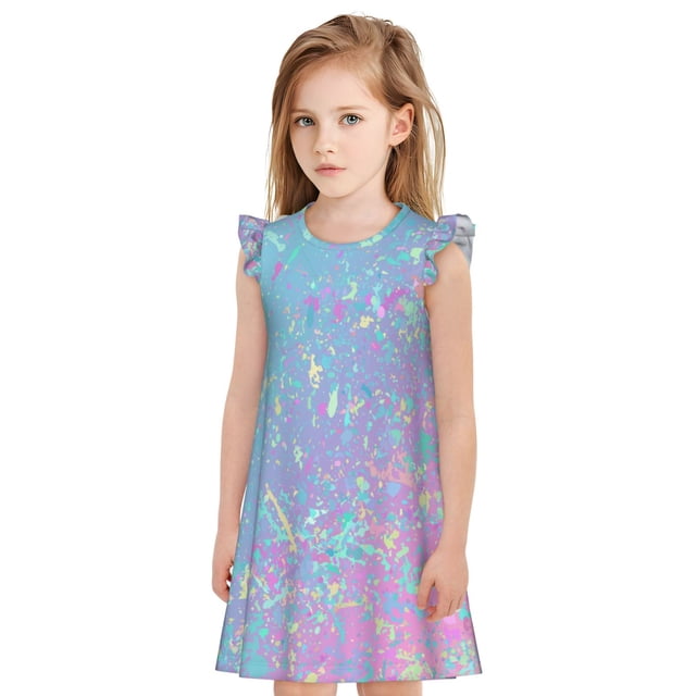 Vsdgher Nuisettes Fantaisie Dégradé pour Filles Robe de Nuit Manches Courtes à Volants Pyjama pour Fête Pyjama-TG