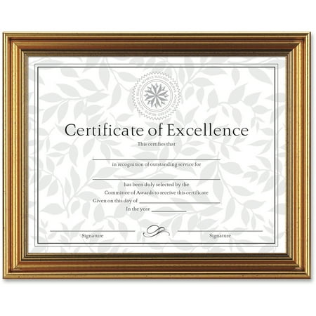 DAX Antique Colored Document Frame with Certificate, Plastic, 8 1/2 x 11, Gold
