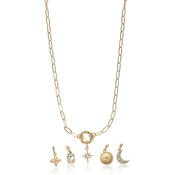 Time and Tru Interchangeable Goldtone Charm Necklace Set, 6 Pieces