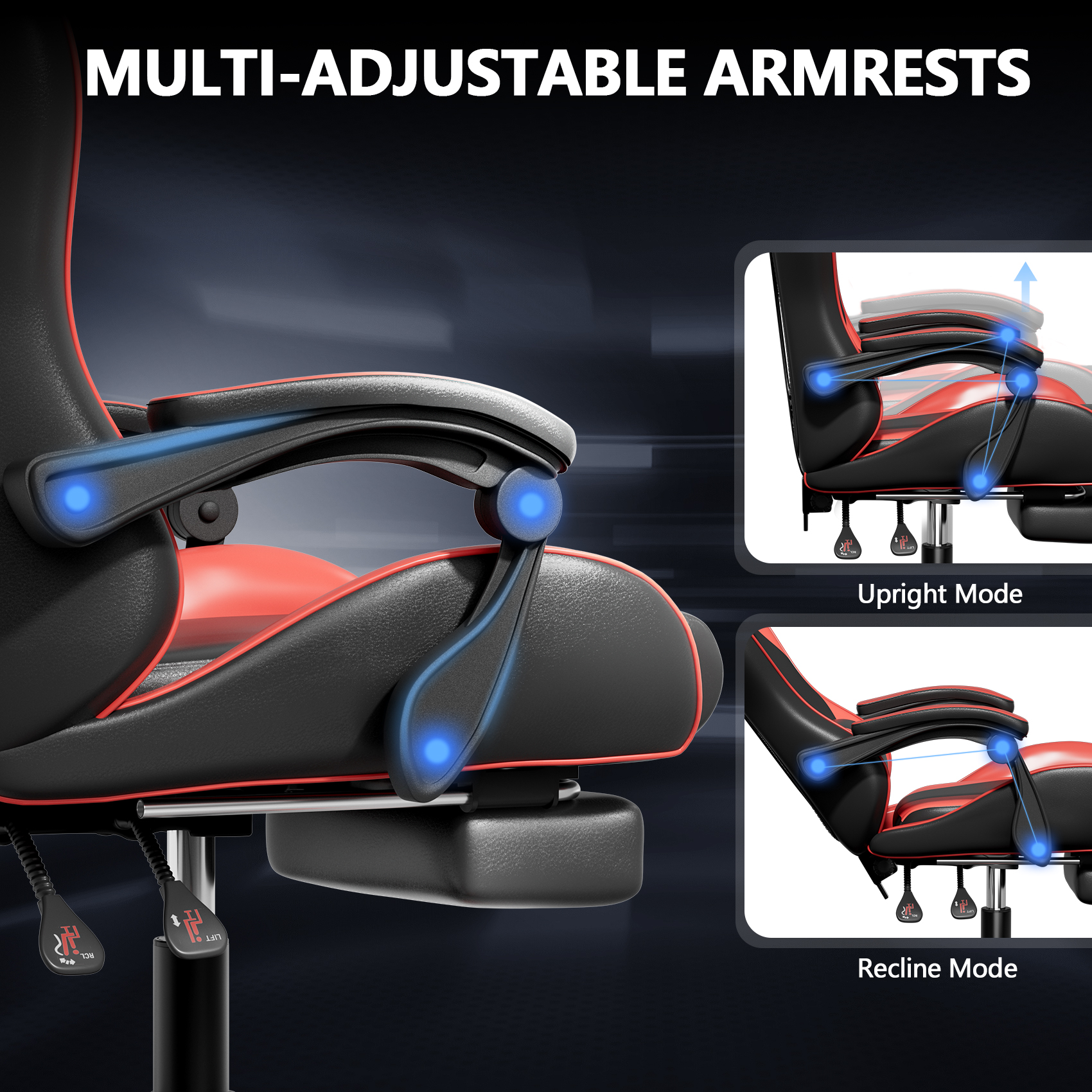 Mr IRONSTONE Ergonomic Gaming Chair with Massage, Red/Black photo 6