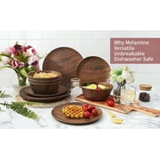TP 12-Piece Dinnerware Set, Melamine Dishes Set with Bowls and Plates, Dinner Service for 4, Dishwasher Safe, Wood Grain
