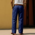thumbnail image 4 of Domuza Linen Pants Men Stylish Casual Pleated Straight Leg Dress Trousers Spring Summer Lightweight Loose Fit Beach Pants with Pockets Navy 2XL, 4 of 5
