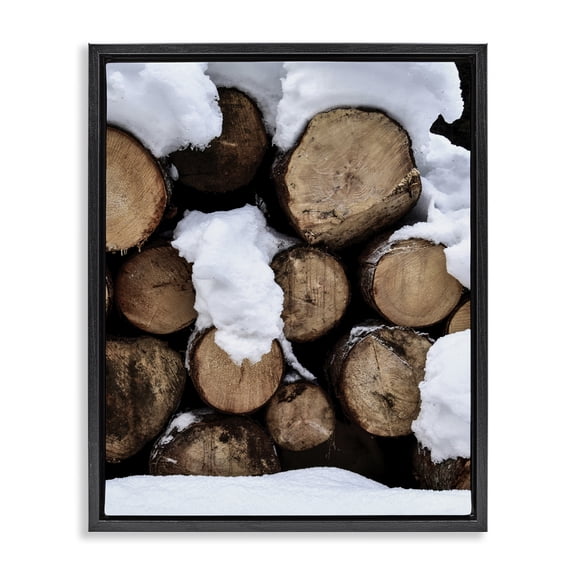 Stupell Industries Traditional Winter Snowy Logs Black Floating Frame Canvas Art, 17 x 21, by Incado