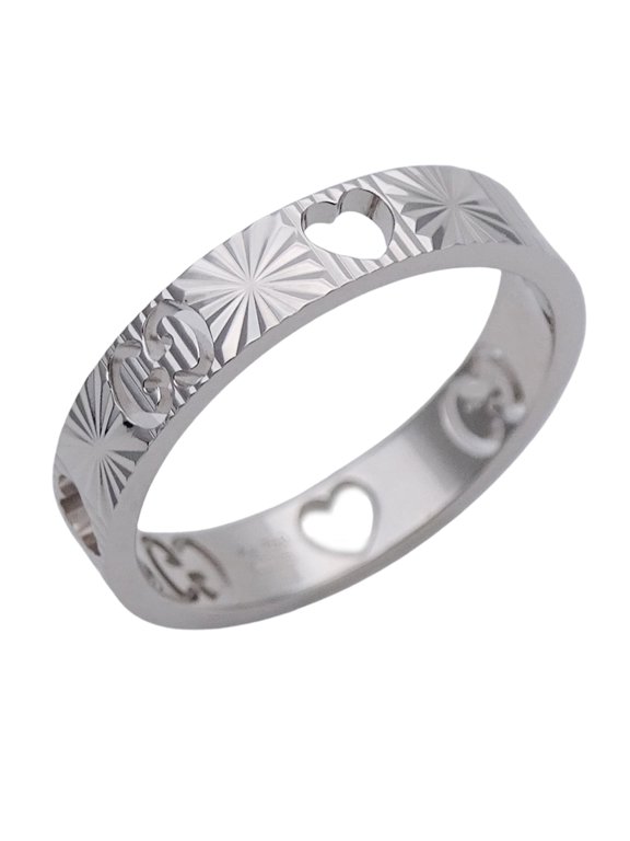 Pre-Owned Gucci ring for women, brand name ring, 750WG Icon Heart, white gold, size #15...