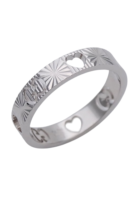 Pre-Owned Gucci ring for women, brand name ring, 750WG Icon Heart, white gold, size #15...