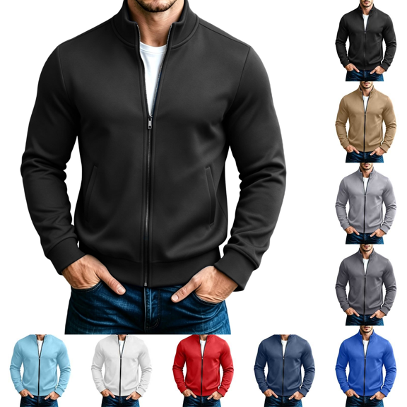 Frnrwgo Mens Sweatshirt Loose Fit Stand Collar Long Sleeve Solid Color Sports Casual Home Top