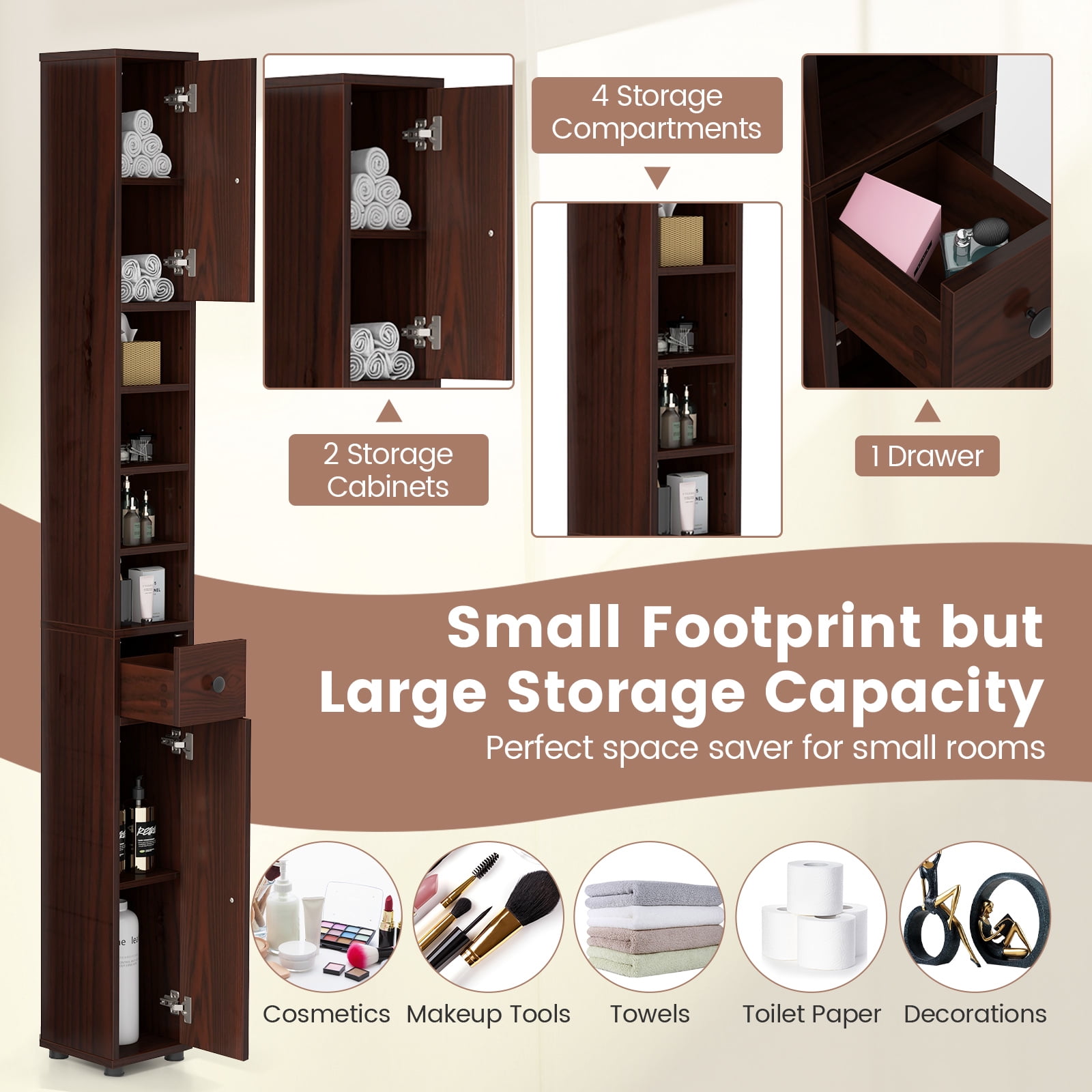 Giantex Large Tall Bathroom Storage Cabinet, Slim Narrow Side Bathroom Organizer