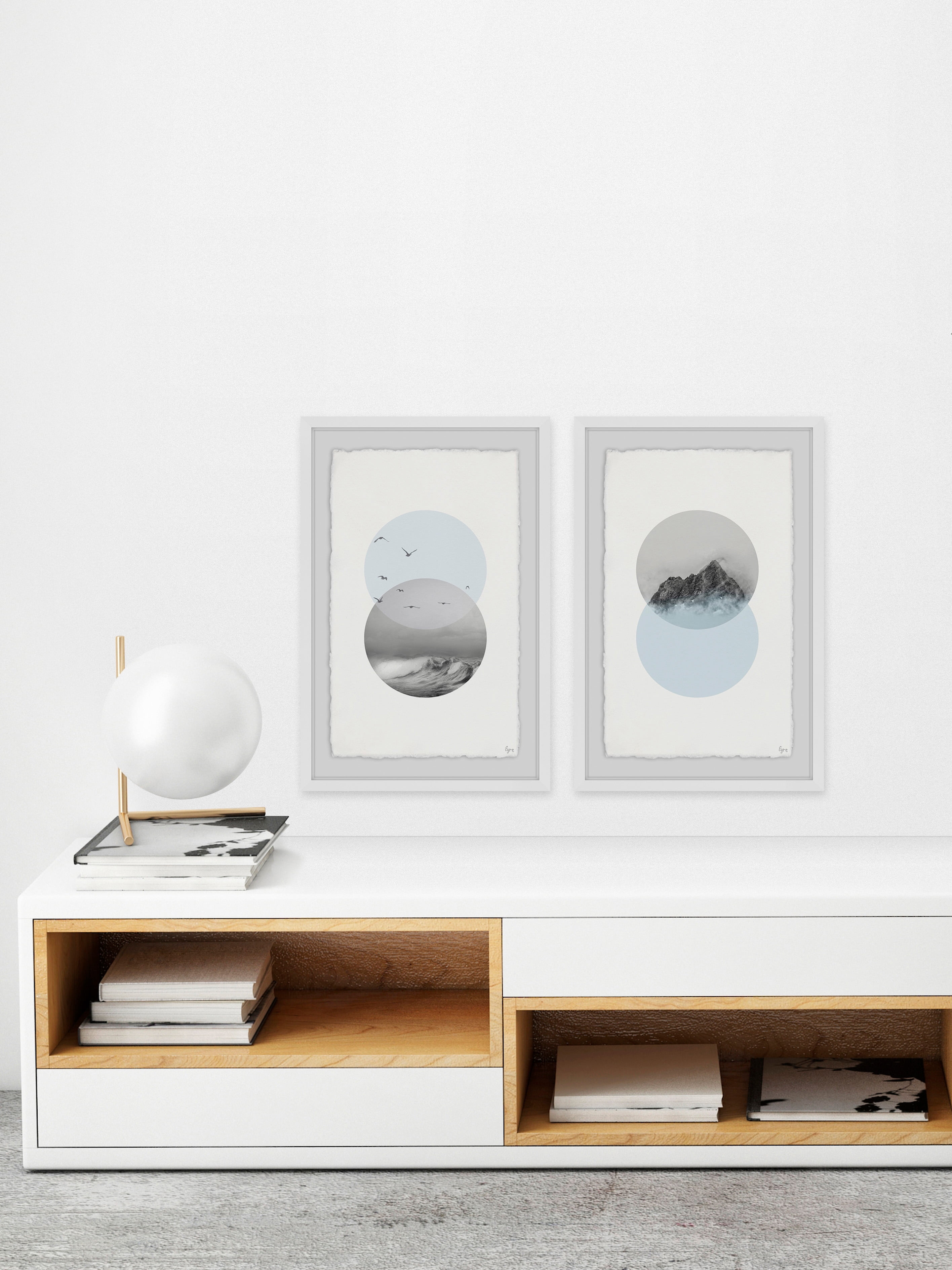 Waves And Mountain Diptych, Art Prints, 32.00" x 1.50"