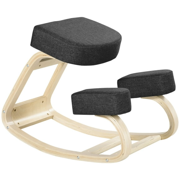 HOMCOM Ergonomic Kneeling Chair, Black Birch Wood Desk Stool with Thick Comfort Pads, 27.2" W x 20.1" D, Supports Good Posture for Office & Home Use