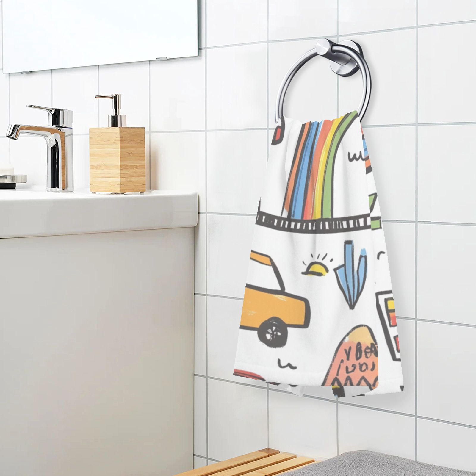 Cars Doodle Rainbows Hand Towels Cotton Bath Towels Large Face Towels Absorbent for Bathroom 2 Packs